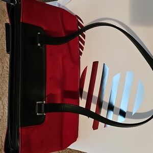 Ralph Lauren Red & Black Leather and Canvas purse/tote with RalphLauren Logo LRL